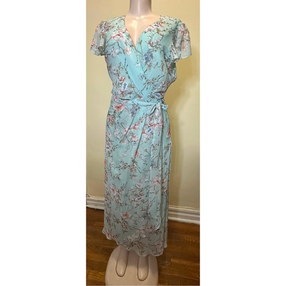 NWOT JULIA JORDAN Asymmetrical Puff Sleeve Maxi Dress Size 14 - Picture 3 of 9